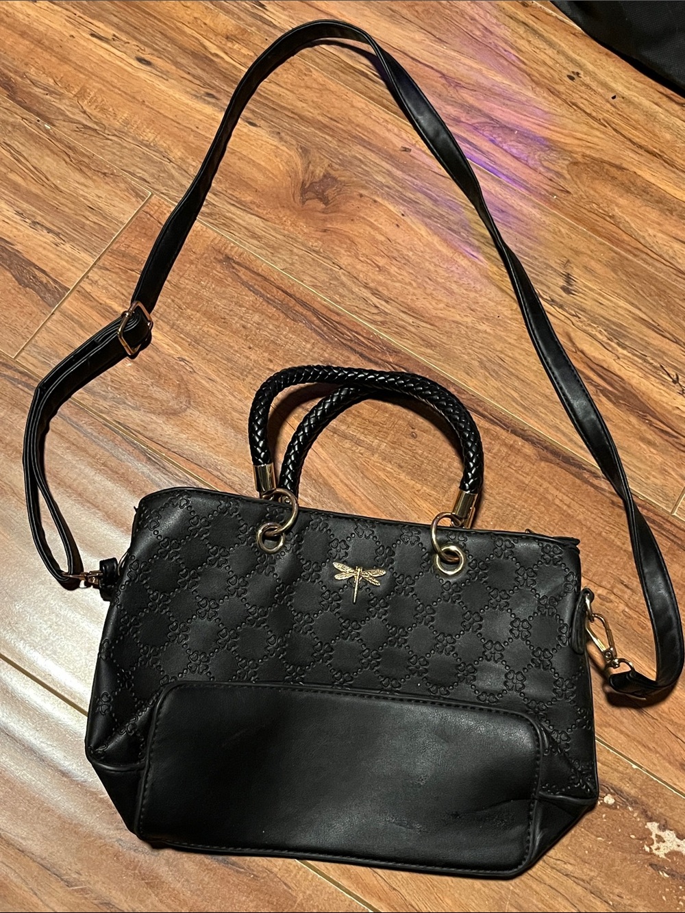 Black Satchel with Gold Dragonfly Accent